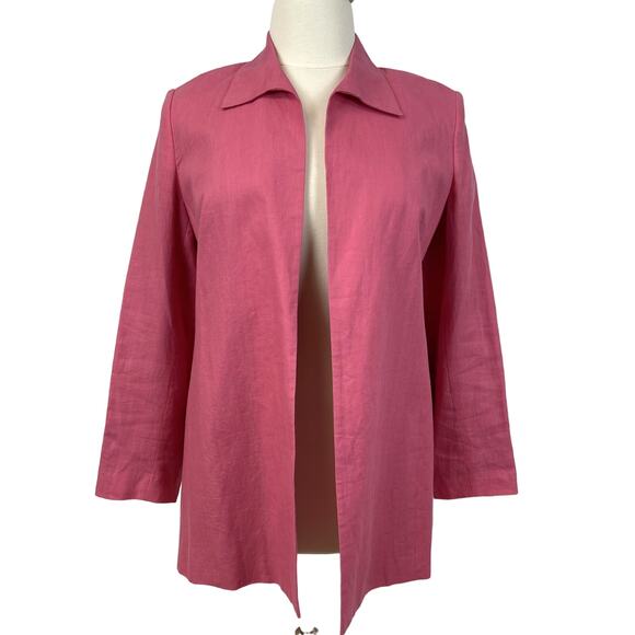 Pursuits Ltd Womens 16 Linen Open Front Blazer Pink‎ Summer Minimalist Preppy - Picture 1 of 9
